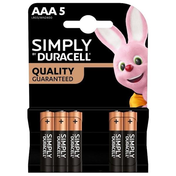 BLISTER 5 BATTERIE MINISTILO AAA SIMPLY DURACELL MN2400.SIMPLY