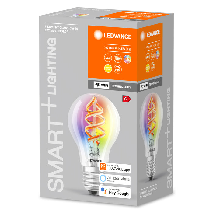 LAMPADINA A FILAMENTO LEDVANCE CLASSIC SMART+ WIFI MULTICOLOR RGBW 4,5W(30W) 300LM E27 2700K/6500K DIMMERABILE SMT619012WF