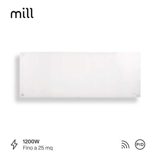 Termoconvettore a Parete Mill Glass 1200 W Wi-Fi con Frontale in Vetro – GL1200WIFI3