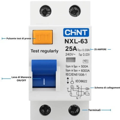 Chint Interruttore Differenziale Puro 2P 25A 10mA AC - 399932