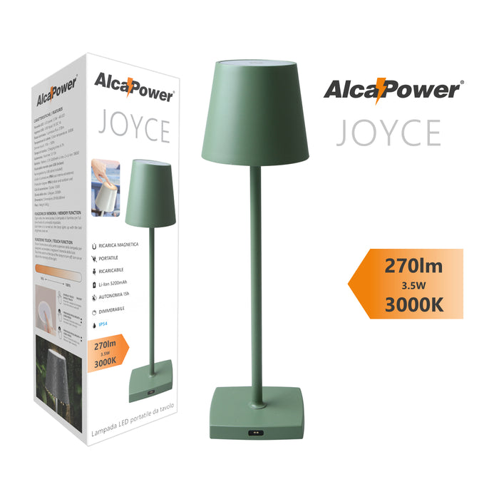 Lampada da Tavolo LED Ricaricabile Alcapower Joyce Verde Salvia