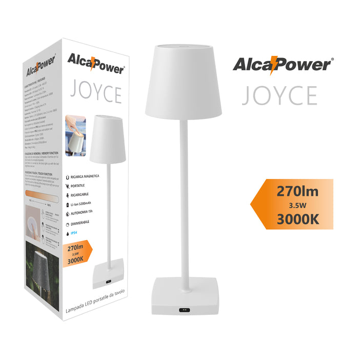 Lampada da Tavolo LED Ricaricabile Alcapower Joyce Bianco