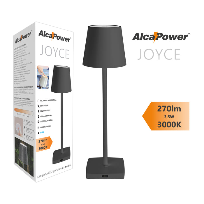 Lampada da Tavolo LED Ricaricabile Alcapower Joyce Grigio Scuro