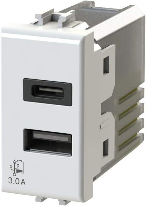 ALIMENTATORE USB DA 3A 2OUT TYPE-A E TYPE-C PER BITICINO MATIX BIANCO 4BOX ‎4B.AM.USB.30