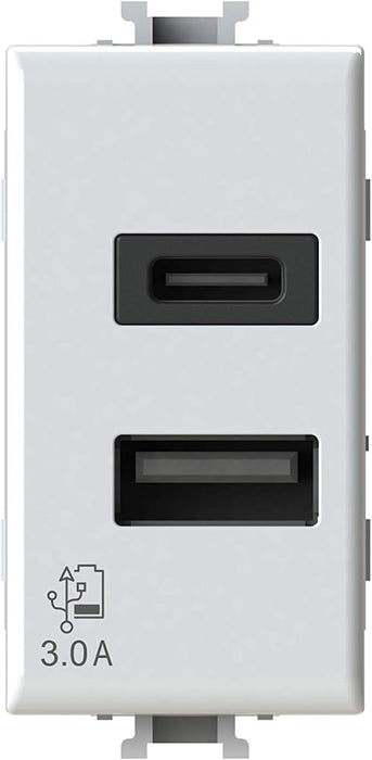 ALIMENTATORE USB DA 3A 2OUT TYPE-A E TYPE-C PER BITICINO MATIX BIANCO 4BOX ‎4B.AM.USB.30