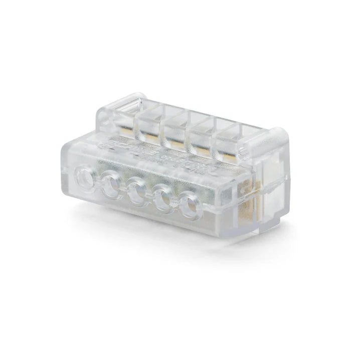 MORSETTO MULTIPOLARE TRASPARENTE 5 VIE – PER CAVI DA 4MM² E 6MM² - 817.0605 | 817.1605