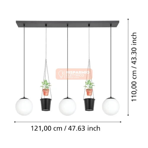 SOSPENSIONE EGLO RONDO 3 3‑LUCI Ø121 CM – VETRO OPALE & BASE NERA