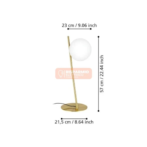 LAMPADA DA TAVOLO EGLO RONDO 4 Ø18×23 CM – OTTONE SPAZZOLATO E VETRO OPALE