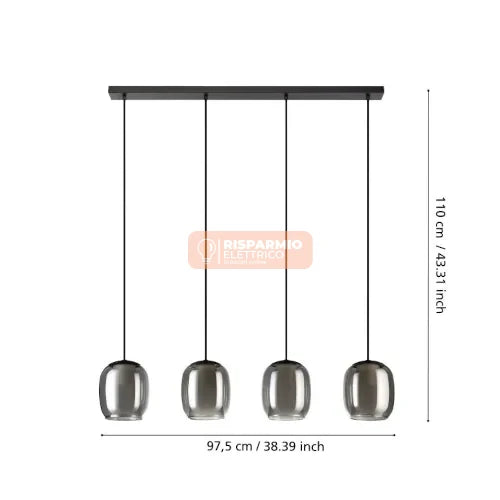 SOSPENSIONE EGLO CIAMPINO 4×E27 Ø97 CM – VETRO GRIGIO FUMÉ & CORPO NERO