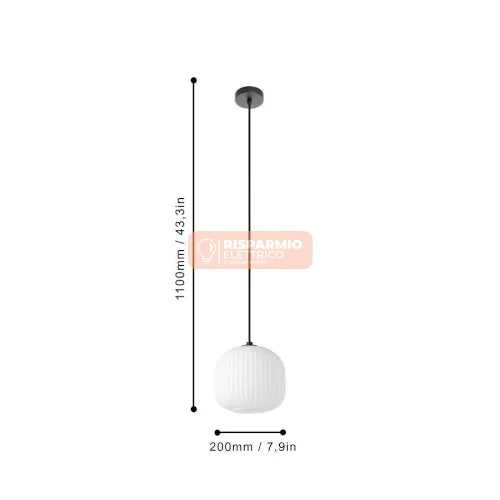 LAMPADA A SOSPENSIONE EGLO MANTUNALLE 1×E27 Ø20 CM – NERO E VETRO A NASTRO