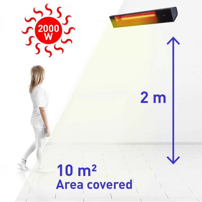 RADIATORE A INFRAROSSI SINED 2000W REGOLABILE IR-A CON CRISTALLO NERO DI PROTEZIONE CALDO-VETRO-NERO-2000