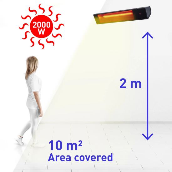 RADIATORE A INFRAROSSI SINED 2000W REGOLABILE IR-A CON CRISTALLO NERO DI PROTEZIONE CALDO-VETRO-NERO-2000