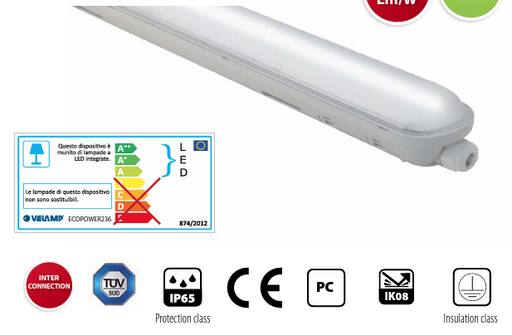 Plafoniera Stagna LED Velamp Ecopower 40W 4800lm 4000K IP65