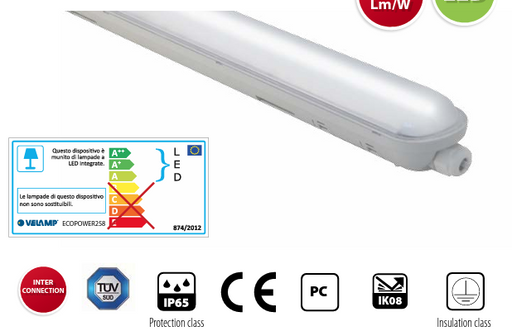 Plafoniera Stagna LED Velamp Ecopower 55W 6600lm 4000K IP65