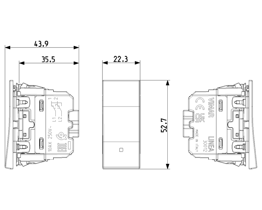 INVERTITORE ALLINEATO VIMAR LINEA 1P 10AX 250V BIANCO/CANAPA/NERO