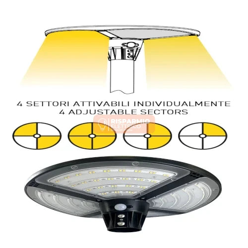 LAMPIONE SOLARE KALAP 4800LM IP65 | 4 SETTORI LED INDIPENDENTI
