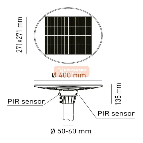 LAMPIONE SOLARE KALAP 4800LM IP65 | 4 SETTORI LED INDIPENDENTI