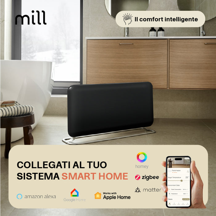 Termoconvettore Mill Invisible Gen 4 Nero 1500 W con Piedini Integrati – PA1500WIFI4ABLACK