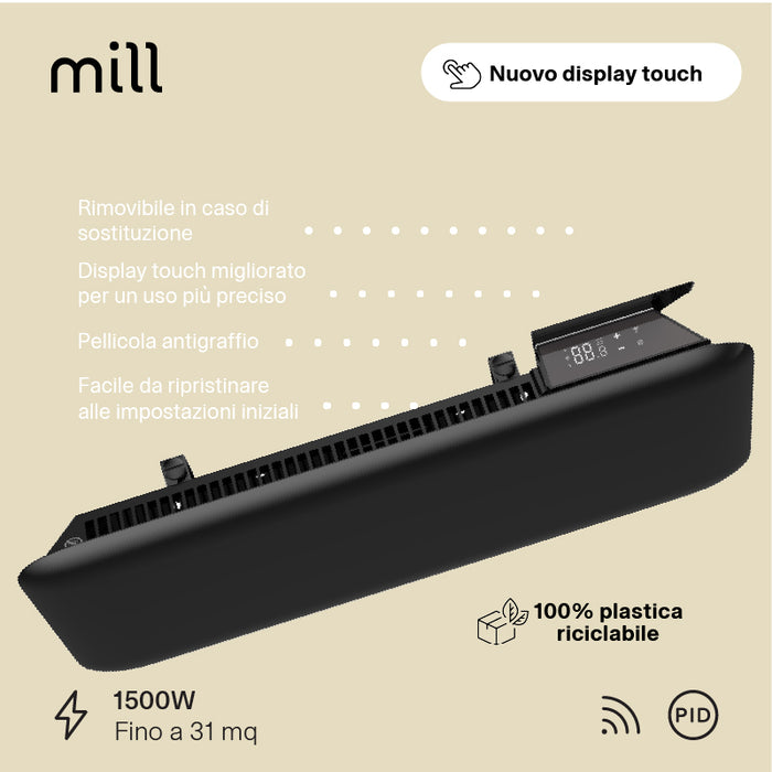 Termoconvettore Mill Invisible Gen 4 Nero 1500 W con Piedini Integrati – PA1500WIFI4ABLACK