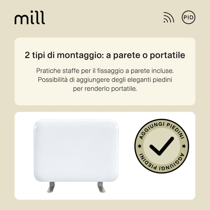 Termoconvettore a Parete Mill Invisible Generazione 4 – 400 W – Con piedini in alluminio