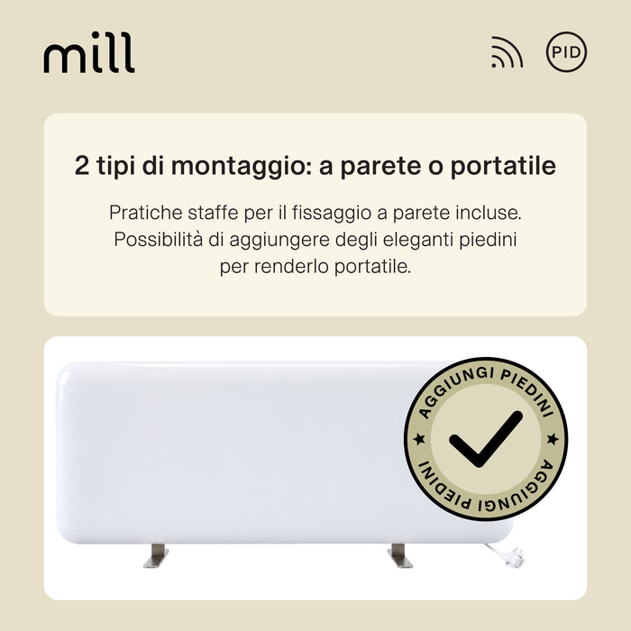 Termoconvettore a Parete Mill Invisible Gen 4 – 2000 W, Design Slim – Con piedini in alluminio
