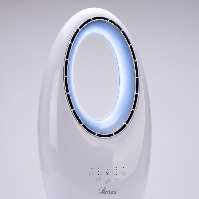 Ventilatore Senza Pale Ardes Muna Bladeless W con Telecomando, dettaglio dell'anello ovale con la luce blu