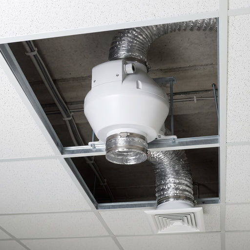 Aspiratore centrifugo assiale Vortice CA 100 V0 D, installato in un controsoffitto