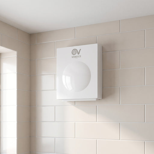 Aspiratore centrifugo Vortice CA 125 WE D, installato a parete in bagno