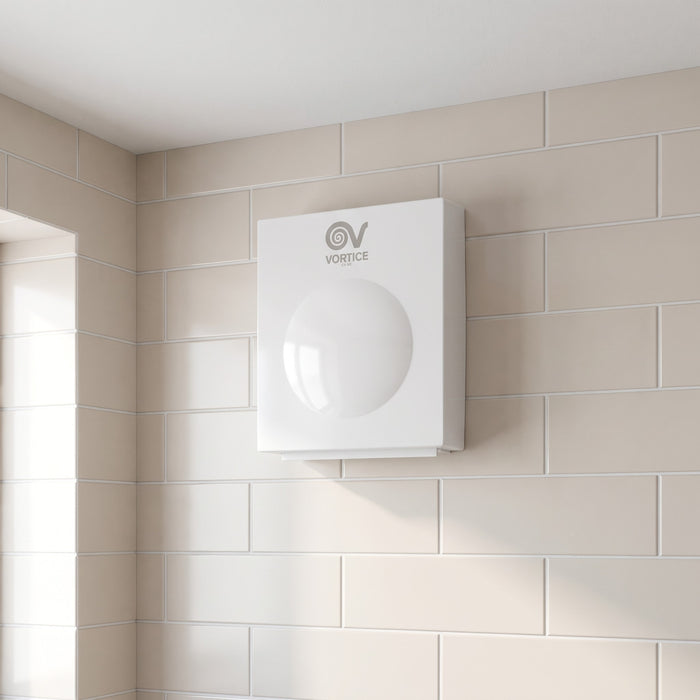 Aspiratore centrifugo Vortice CA 125 WE D, installato a parete in bagno