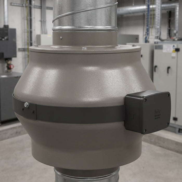 Aspiratore centrifugo assiale Vortice CA 250 MD E, dettaglio della cassa e della morsettiera