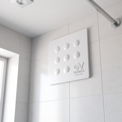 Aspiratore elicoidale da muro Vortice MFO 90/3,5 T con timer, installato a parete in bagno