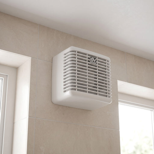 Aspiratore centrifugo da condotto Vortice Vort Press 110 LL, installato a parete in bagno