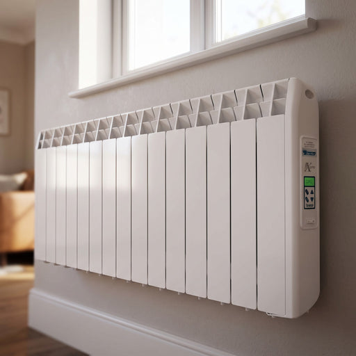 Radiatore Elettrico Farho XP15 con Cronotermostato Digitale 15 Elementi 1630W, sotto la finestra del soggiorno