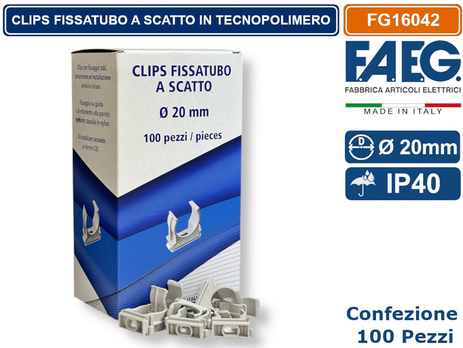 FAEG clips a scatto per ancoraggio tubi rigidi e flessibili FG16042 FG16043