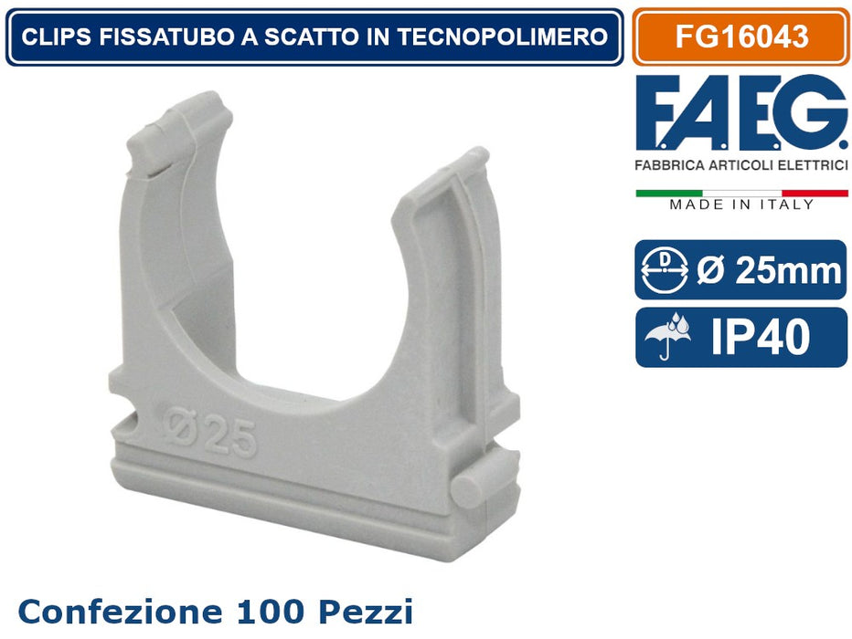 FAEG clips a scatto per ancoraggio tubi rigidi e flessibili FG16042 FG16043