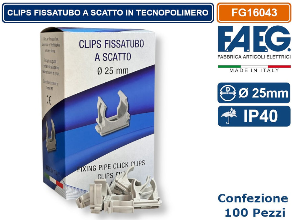 FAEG clips a scatto per ancoraggio tubi rigidi e flessibili FG16042 FG16043