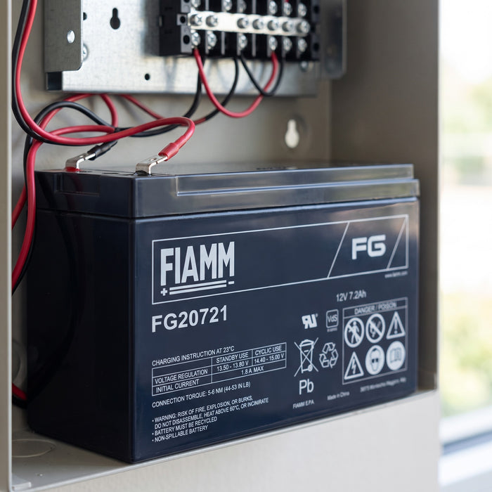Batteria al Piombo Fiamm 12V 7,2Ah 151x65x95 mm, alloggiata nella centrale di allarme