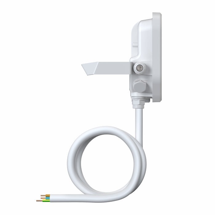 Proiettore LED da Esterno Ledvance Floodlight Gen 4 8W 1200lm IP66 – FL 10 — bianco, vista di profilo con staffa e cavo