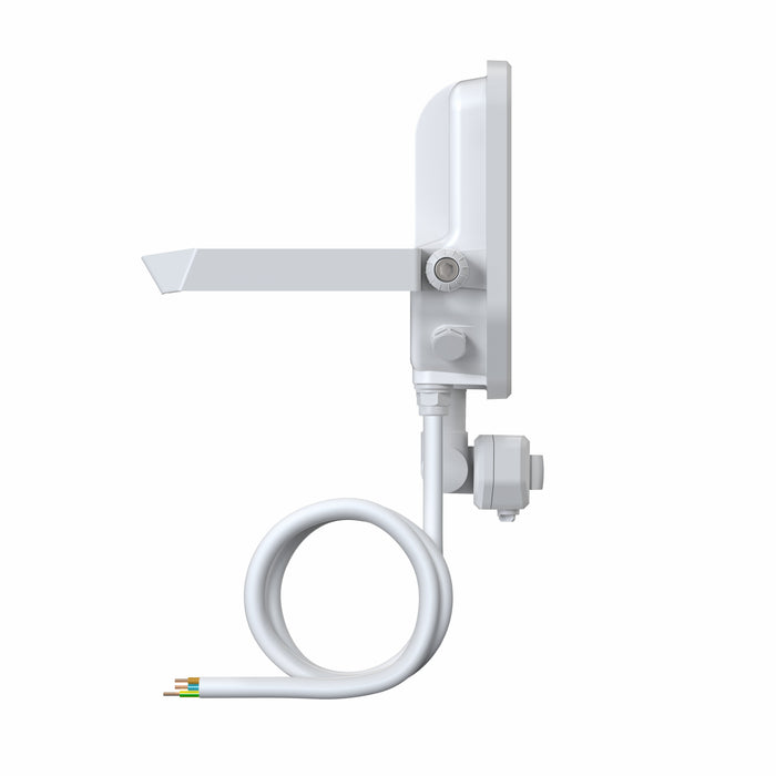 Proiettore LED da Esterno Ledvance Floodlight Gen 4 con Sensore 41W 6000lm IP65 – FL 50 SN — bianco, vista di profilo con staffa e cavo