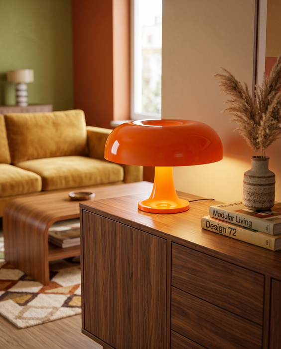 Lampada da Tavolo Artemide Nessino Arancione in salotto mid-century anni 70