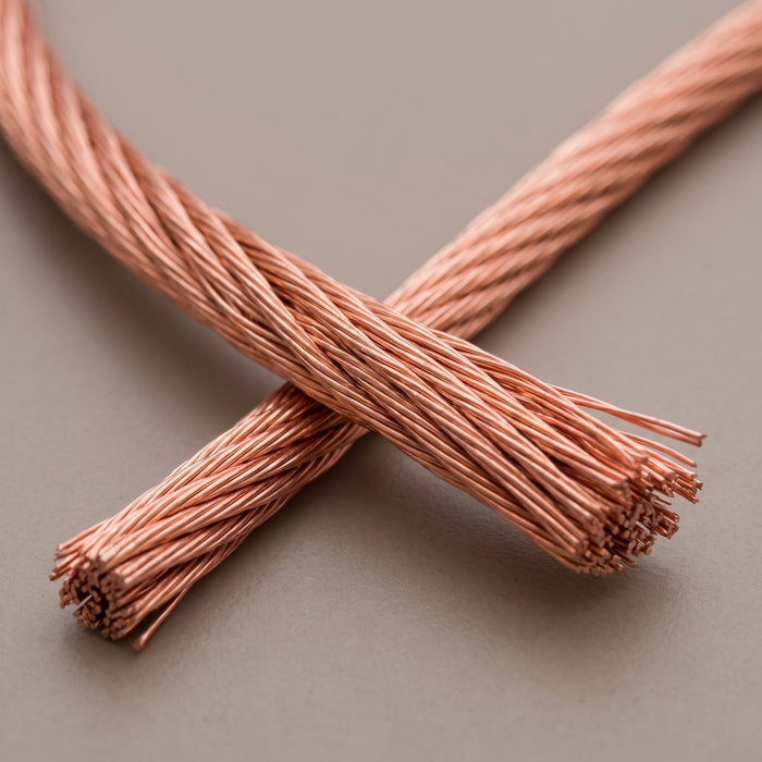 Treccia Nuda di Rame per Terre Icel 25 / 35 / 50 mm², dettaglio dei trefoli di rame intrecciati