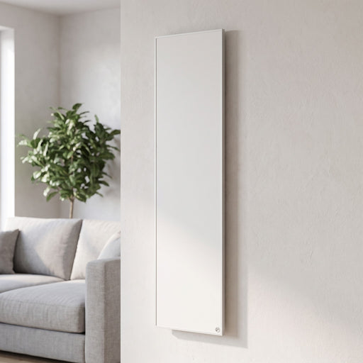 Pannello Radiante Infrapower VCIR 300W in Alluminio Bianco da Parete 30x90, montato a parete in soggiorno