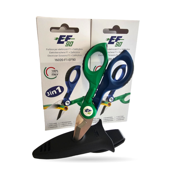 Forbice Intercable F1 Edizione Speciale EF90 Verde e Blu, con la confezione e la custodia Safetybox