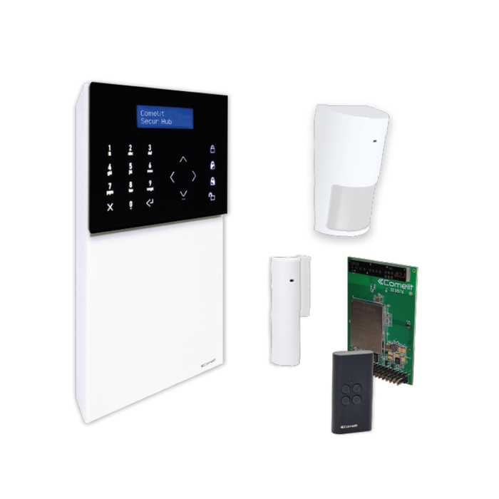 KIT ANTINTRUSIONE SECUR HUB 4G RF12PIR RF1MCW RF4KEY COMELIT KSW32411L