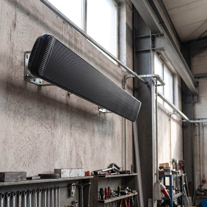 Riscaldatore a Infrarossi Moel Hot Top 3200W con Dimmer, montato in alto nel capannone