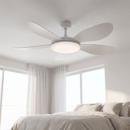 Ventilatore da Soffitto Perenz Smarti 5 Pale Reversibile con Luce 36W CCT, a soffitto in camera da letto, con la luce accesa