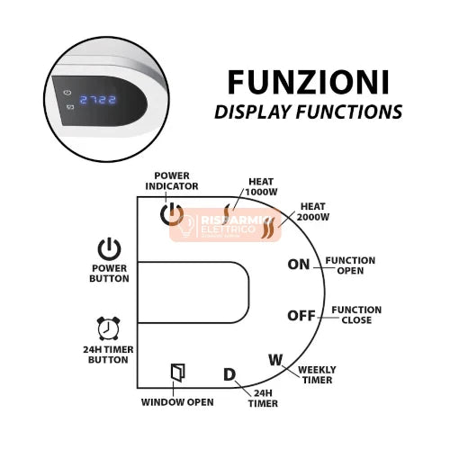 TERMOVENTILATORE MURALE CERAMICO 2000W CON TELECOMANDO BIANCO PR190