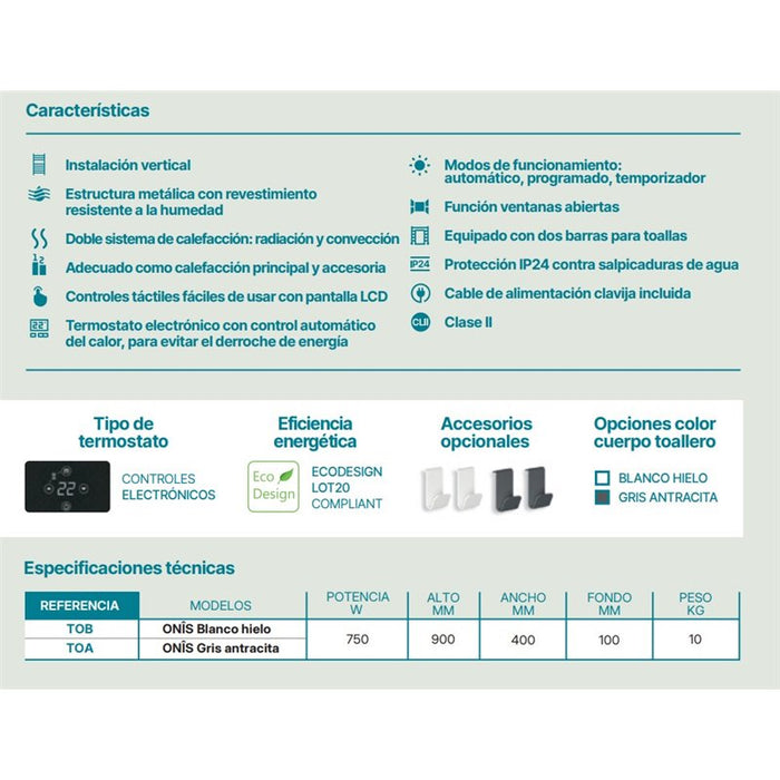 Farho radiatore scaldasalviette elettrico Onis TOA 750W antracite - TOA