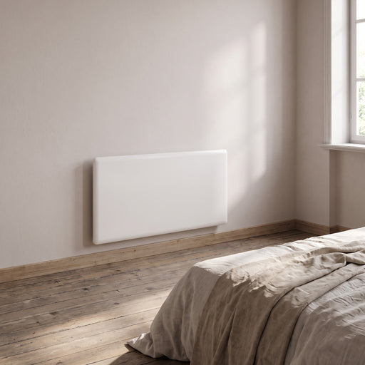 Radiatore elettrico Nobo Oslo Wi-Fi 1000W, installato in camera da letto