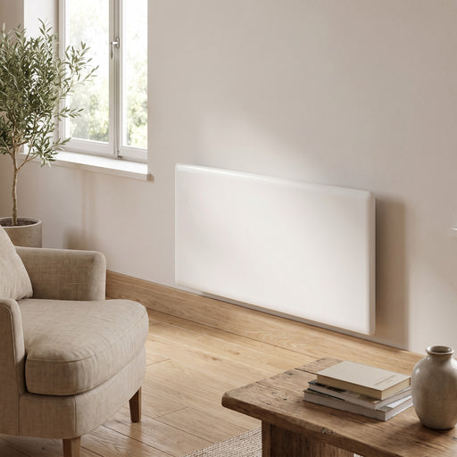 Radiatore elettrico Nobo Oslo Wi-Fi 2000W, installato in soggiorno